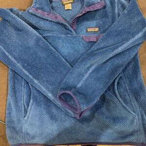 Patagonia Blue Fleece Half-Zip Pullover with Purple Trim